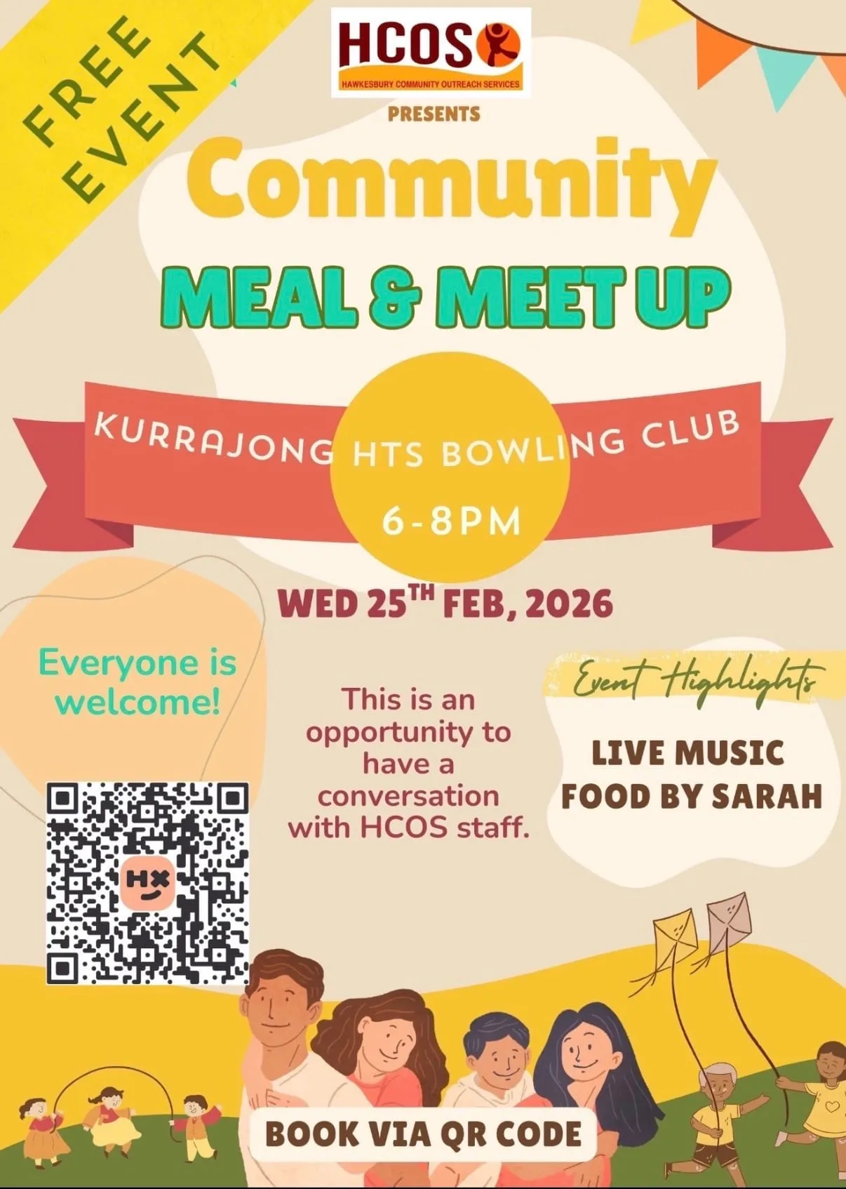 HCOS to Host Free Community Meal and Meet Up in Kurrajong